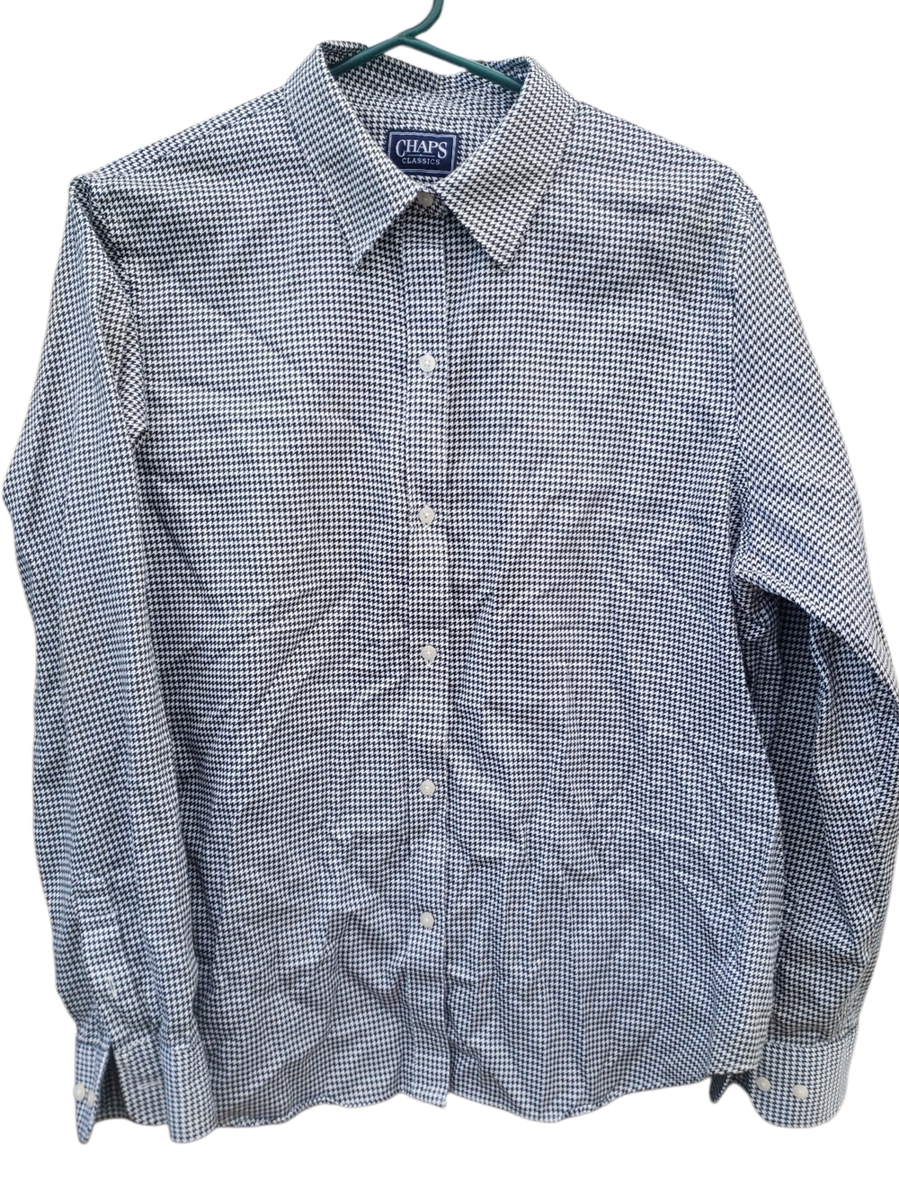 Chaps XL Androgenous Black and White Micro-Check Houndstooth Dress Shirt No Iron